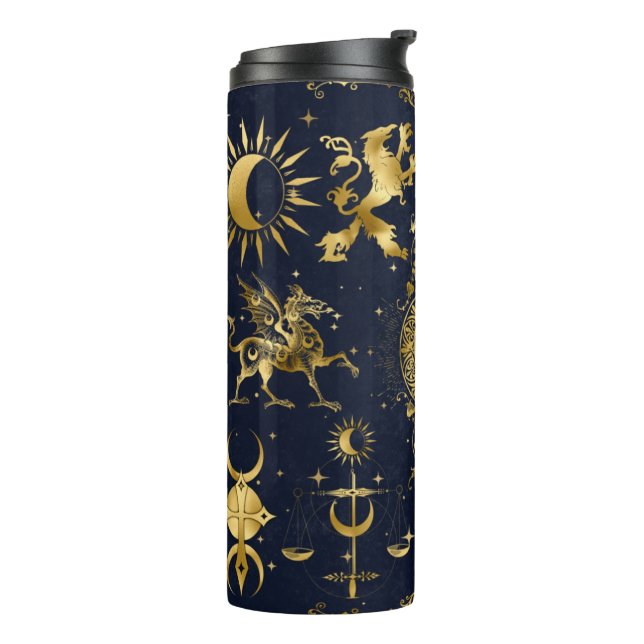 Celestial Tumbler Blue & Gold Weihnachtsgeschenk I Thermosbecher (Nach links gedreht)