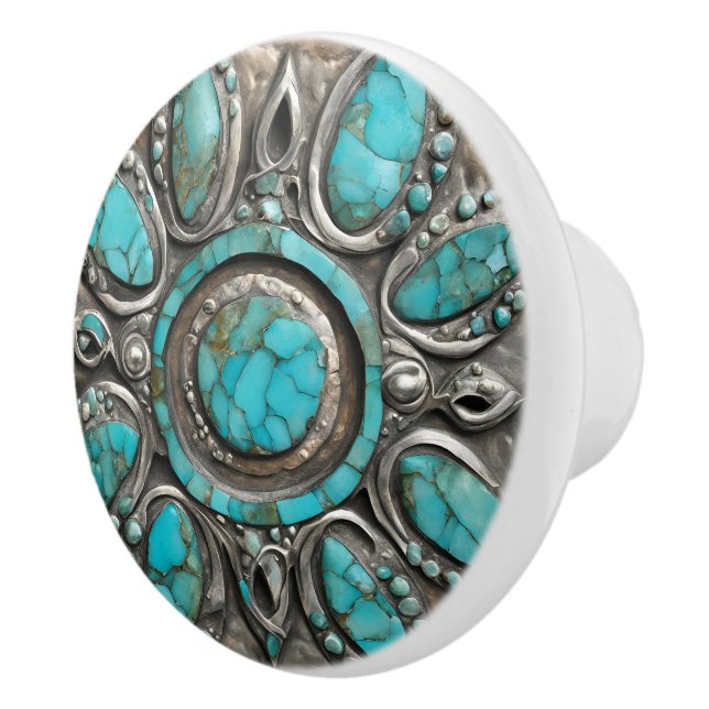 Celestial Turquoise Art with Pewter  Keramikknauf (Rechts)