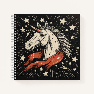 Celestial Unicorn - Star Gazing Linocut Fantasy Notizbuch