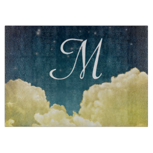 Celestial View Stars Monogram Glas Cutting Board Schneidebrett