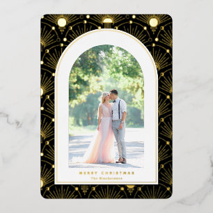 Celestial Vintag Art Deco Foto Weihnachtskarte Folien Feiertagskarte
