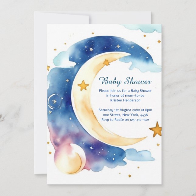 Celestial Watercolor Babydusche Einladung (Vorderseite)