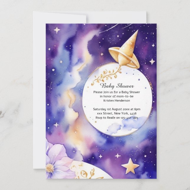 Celestial Watercolor Babydusche Einladung (Vorderseite)