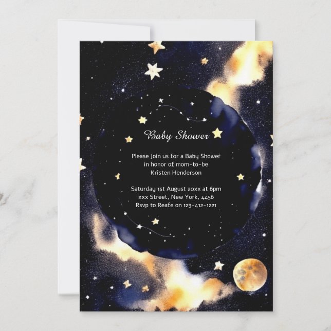 Celestial Watercolor Babydusche Einladung (Vorderseite)