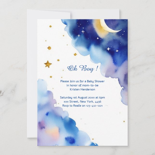 Celestial Watercolor Babydusche Einladung (Vorderseite)