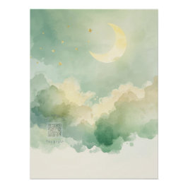 Celestial Watercolor Moon Poster | Music QR