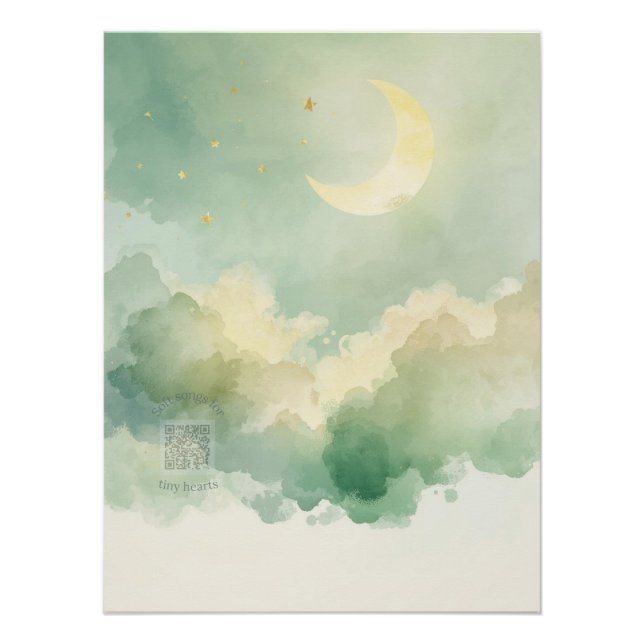 Celestial Watercolor Moon Poster | Music QR (Vorderseite)