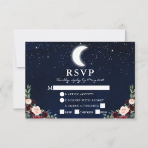 Celestial Wedding Blue Sky Moon Stars Blumenmeer RSVP Karte