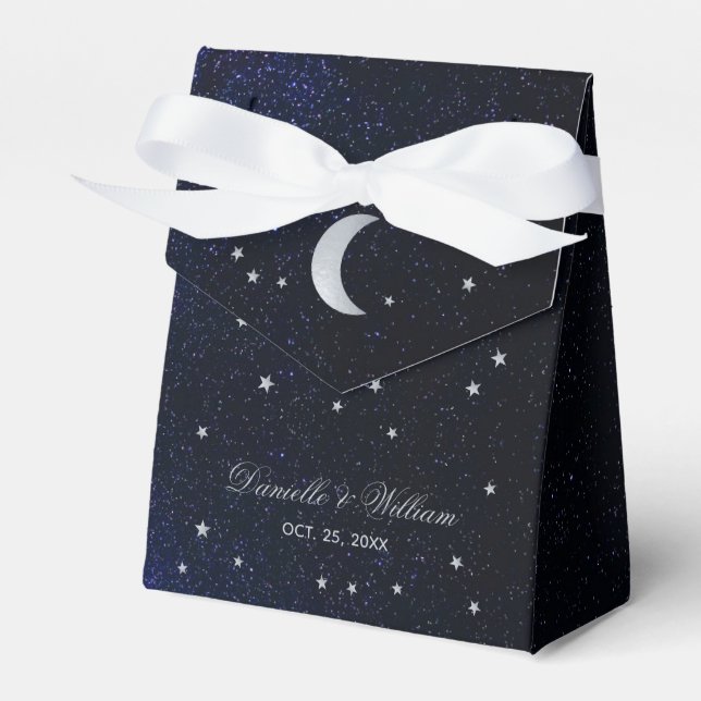 Celestial Wedding Blue Starry Night Silver Moon Geschenkschachtel (Vorderseite)