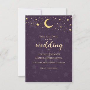 Celestial Wedding Deep Lila Stars Moon Save The Date