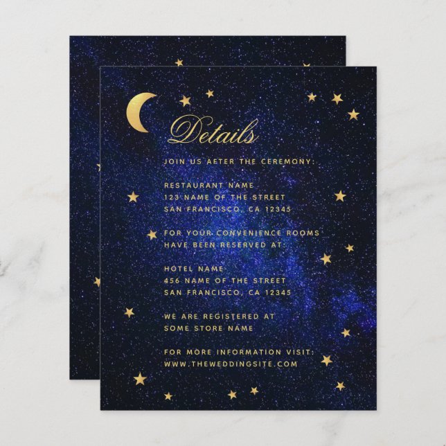 Celestial Wedding Details Gold Stars Budget Card (Vorne/Hinten)