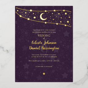 Celestial Wedding Extravagant Gold Deep Lila Folie Einladungspostkarte
