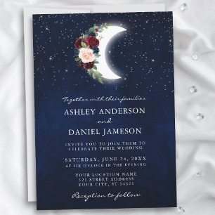 Celestial Wedding Floral Moon Stars Einladung