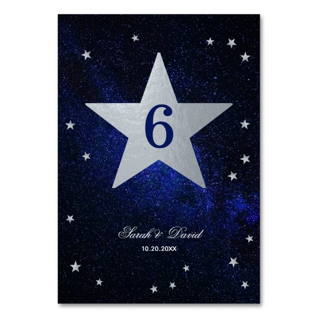 Celestial Wedding Imitats Silver Foil Star Blue Sk Tischnummer (Vorderseite)