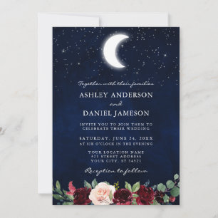 Celestial Wedding Moon Stars Floral Einladung