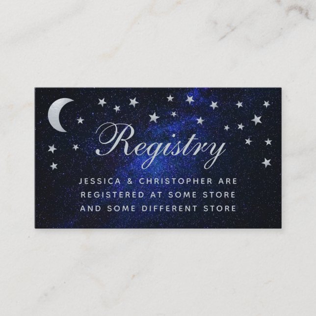 Celestial Wedding Registry Stars Moon Calligraphy Begleitkarte (Vorderseite)