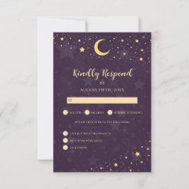 Celestial Wedding RSVP Lila Stars Karte