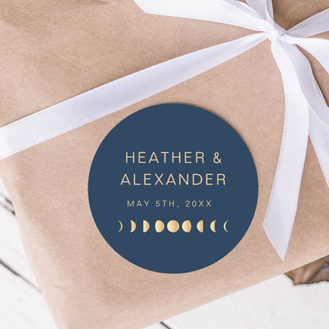 Celestial Wedding Runder Aufkleber (Navy Blue and Gold Celestial Wedding Classic Round Sticker
)