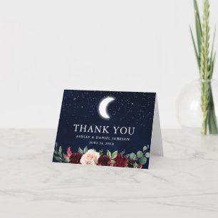 Celestial Wedding Sky Moon Stars Floral Note Dankeskarte