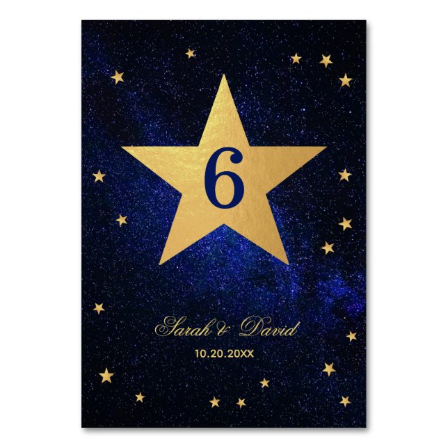 Celestial Wedding Star Imitate Gold Foil Night Sky Tischnummer (Vorderseite)