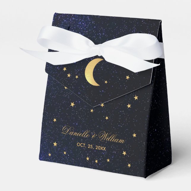 Celestial Wedding Starry Night Blue Sky Gold Stars Geschenkschachtel (Vorderseite)