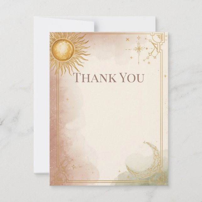 Celestial Wedding Vielen Dank Card Pink Sage Gold Dankeskarte (Vorderseite)