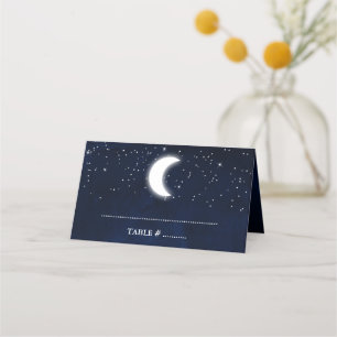 Celestial Wedding Watercolor Blue Sky Stars Moon Platzkarte