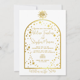 Celestial White and Gold Stars Moon & Sun Wedding Einladung