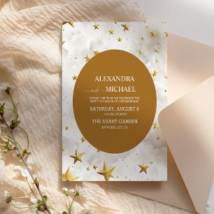 Celestial White and Gold Stars Wedding Einladung