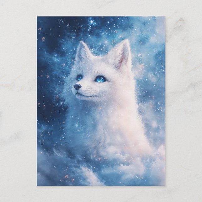 Celestial White Fox in Starry Nebula Postkarte (Vorderseite)