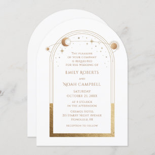 Celestial White Gold Sun Moon Stars Einladung