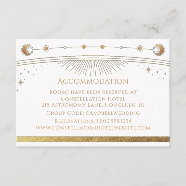 Celestial White Gold Sun Moon Stars Unterkunft Begleitkarte (Vorderseite)