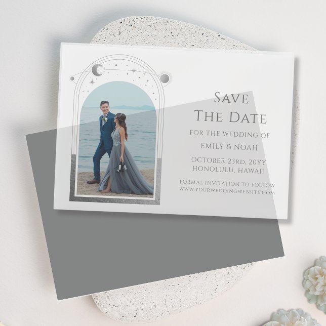Celestial White Silver Foto Wedding Save the Date (Von Creator hochgeladen)
