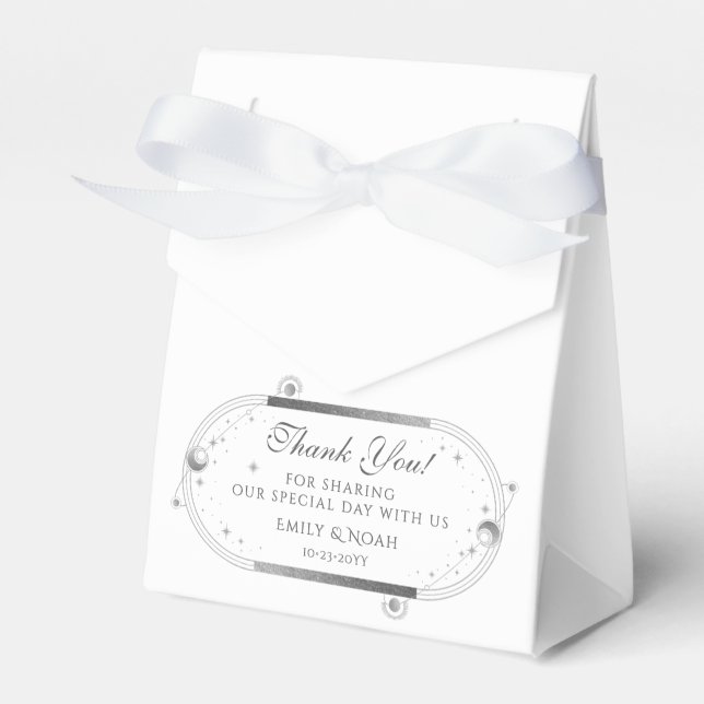 Celestial White Silver Sun Moon Stars Hochzeit Geschenkschachtel (Vorderseite)