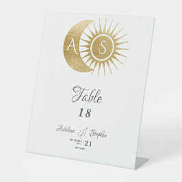 Celestial White Sun Moon Wappen Table Sign Sockelschild