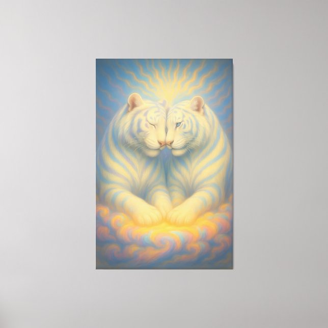 Celestial White Tiger Lovers – Divine Sky Aura Art Leinwanddruck (Vorderseite)