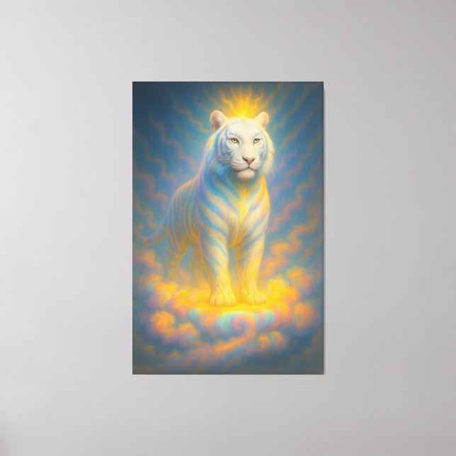 Celestial White Tiger – Radiant Sky Guardian Fanta Leinwanddruck (Vorderseite)