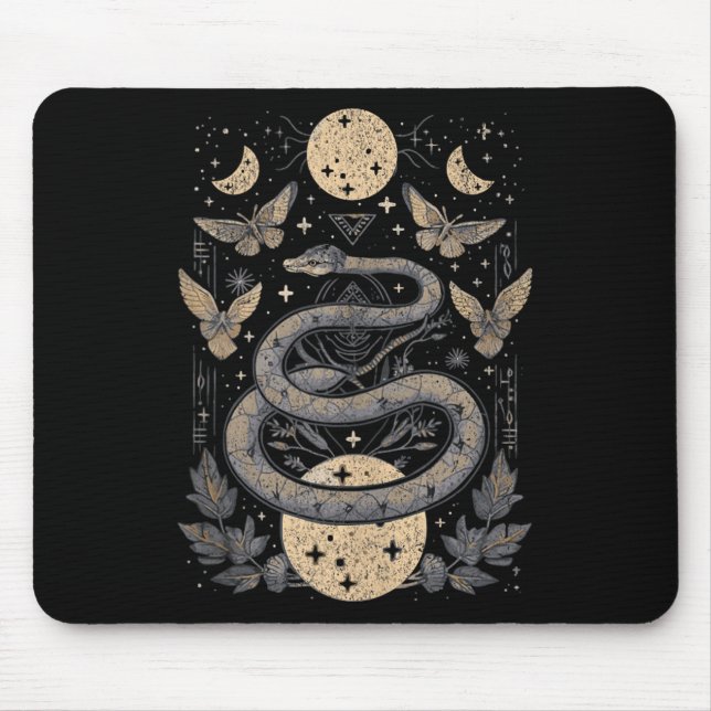 Celestial Wiccan Schlange Moth Moon Phases Hexe Pa Mousepad (Vorne)