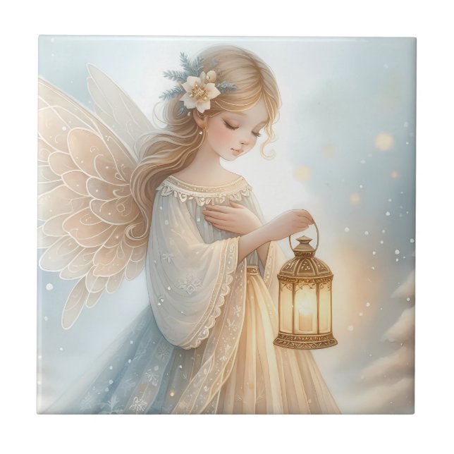 Celestial Winter Angel Lantern of Comfort Fliese (Vorderseite)