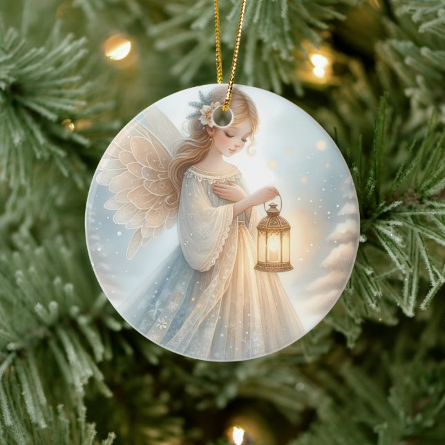Celestial Winter Angel Lantern of Comfort Keramik Ornament (Baum)