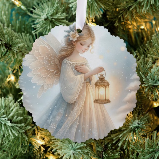 Celestial Winter Angel Lantern of Comfort Ornament Karte (Insitu (Baum))
