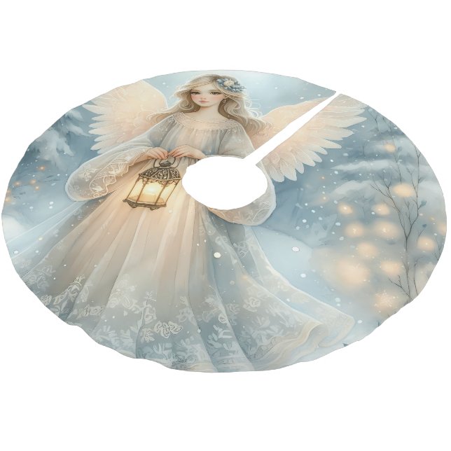 Celestial Winter Angel Lantern of Grace Polyester Weihnachtsbaumdecke (Schrägansicht)