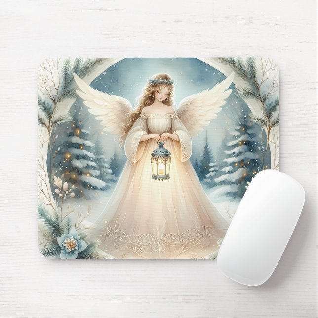 Celestial Winter Angel Lantern of Hope Mousepad (Mit Mouse)