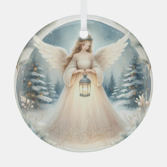Celestial Winter Angel Lantern of Hope Ornament Aus Glas (Vorderseite)