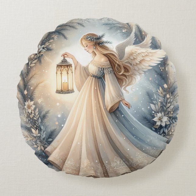 Celestial Winter Angel Lantern of Peace Rundes Kissen (Vorderseite)