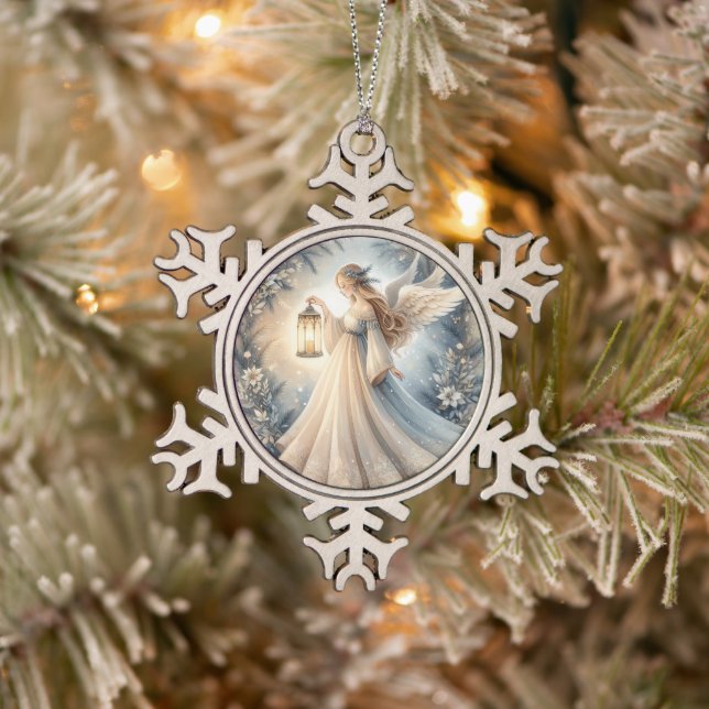 Celestial Winter Angel Lantern of Peace Schneeflocken Zinn-Ornament (Baum)