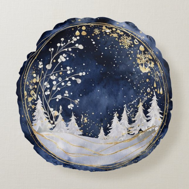 Celestial Winter Elegance Rundes Kissen (Vorderseite)