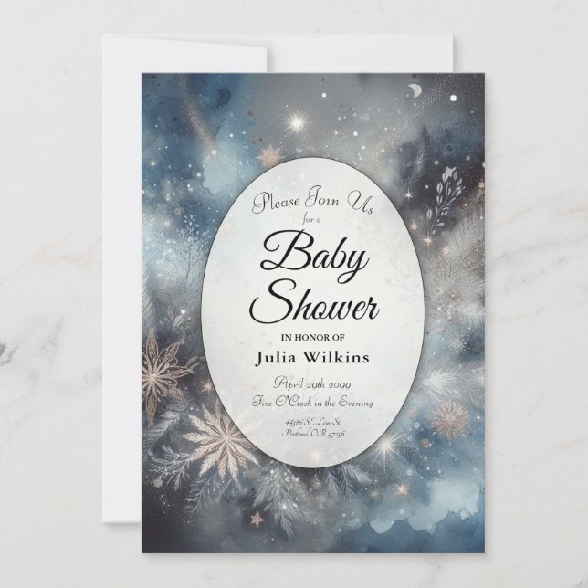 Celestial Winter Midnight Sparkle Baby Shower Einladung (Vorderseite)