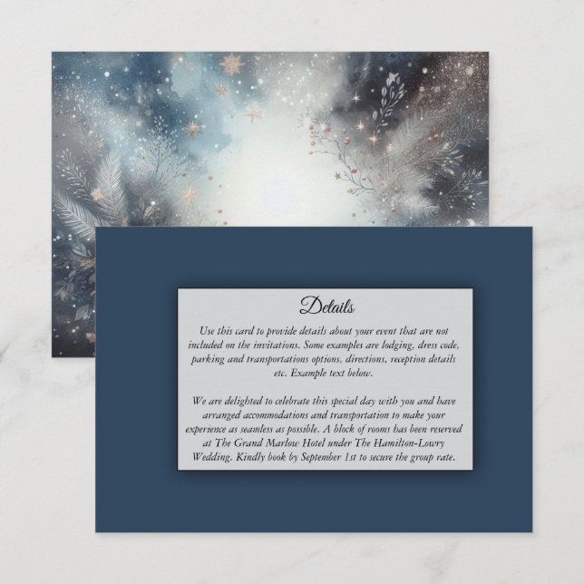 Celestial Winter Midnight Sparkle Wedding Begleitkarte (Vorne/Hinten)