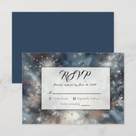 Celestial Winter Midnight Sparkle Wedding RSVP Karte
